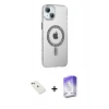 MARSİLYAN™- iPhone 14 Kılıf Yörünge Koleksiyonu - Siyah Bilvis 5in1 3D Magic Cam Ekran Koruyucu + Diamond Kamera Lens - YL