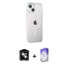MARSİLYAN™- iPhone 14 Kılıf Yörünge Koleksiyonu - Siyah Bilvis 5in1 3D Magic Cam Ekran Koruyucu + PVD Metal Kamera Lens - GS