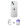 MARSİLYAN™- iPhone 14 Kılıf Yörünge Koleksiyonu - Siyah Bilvis 5in1 3D Magic Cam Ekran Koruyucu + Shine Kamera Lens - KI