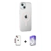 MARSİLYAN™- iPhone 14 Kılıf Yörünge Koleksiyonu - Siyah Bilvis 5in1 3D Magic Cam Ekran Koruyucu + Shine Kamera Lens - KI