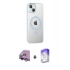 MARSİLYAN™- iPhone 14 Kılıf Yörünge Koleksiyonu - Siyah Bilvis 5in1 3D Magic Cam Ekran Koruyucu + Mor Raze Metal Kamera Lens
