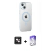 MARSİLYAN™- iPhone 14 Kılıf Yörünge Koleksiyonu - Siyah Bilvis 5in1 3D Magic Cam Ekran Koruyucu + Pembe PVD Metal Kamera Lens