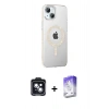 MARSİLYAN™- iPhone 14 Kılıf Yörünge Koleksiyonu - Siyah Bilvis 5in1 3D Magic Cam Ekran Koruyucu + PVD Metal Kamera Lens - SH
