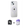 MARSİLYAN™- iPhone 14 Kılıf Yörünge Koleksiyonu - Siyah Bilvis 5in1 3D Magic Cam Ekran Koruyucu + PVD Metal Kamera Lens - YL