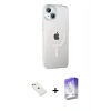MARSİLYAN™- iPhone 14 Kılıf Yörünge Koleksiyonu - Siyah Bilvis 5in1 3D Magic Cam Ekran Koruyucu + Sierra Blue Diamond Kamera Lens