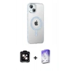 MARSİLYAN™- iPhone 14 Kılıf Yörünge Koleksiyonu - Siyah Bilvis 5in1 3D Magic Cam Ekran Koruyucu + PVD Metal Kamera Lens - TU
