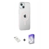 MARSİLYAN™- iPhone 14 Kılıf Yörünge Koleksiyonu - Siyah Bilvis 5in1 3D Magic Cam Ekran Koruyucu + Diamond Kamera Lens - YL
