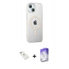 MARSİLYAN™- iPhone 14 Kılıf Yörünge Koleksiyonu - Siyah Bilvis 5in1 3D Magic Cam Ekran Koruyucu + Diamond Kamera Lens - YL
