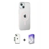 MARSİLYAN™- iPhone 14 Kılıf Yörünge Koleksiyonu - Siyah Bilvis 5in1 3D Magic Cam Ekran Koruyucu + Shine Kamera Lens - YL