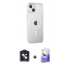 MARSİLYAN™- iPhone 14 Kılıf Yörünge Koleksiyonu - Siyah Bilvis 5in1 5D Magic Hayalet Cam Ekran Koruyucu + PVD Metal Kamera Lens - SH