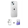 MARSİLYAN™- iPhone 14 Kılıf Yörünge Koleksiyonu - Siyah Bilvis 5in1 5D Magic Hayalet Cam Ekran Koruyucu + Shine Kamera Lens - SH