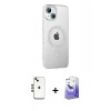 MARSİLYAN™- iPhone 14 Kılıf Yörünge Koleksiyonu - Siyah Bilvis 5in1 5D Magic Hayalet Cam Ekran Koruyucu + Shine Kamera Lens - GD