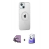 MARSİLYAN™- iPhone 14 Kılıf Yörünge Koleksiyonu - Siyah Bilvis 5in1 5D Magic Hayalet Cam Ekran Koruyucu + Raze Metal Kamera Lens - GS