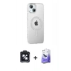 MARSİLYAN™- iPhone 14 Kılıf Yörünge Koleksiyonu - Siyah Bilvis 5in1 5D Magic Hayalet Cam Ekran Koruyucu + PVD Metal Kamera Lens - SH