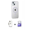 MARSİLYAN™- iPhone 14 Kılıf Yörünge Koleksiyonu - Siyah Bilvis 5in1 5D Magic Hayalet Cam Ekran Koruyucu + Shine Kamera Lens - GD