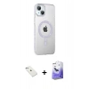 MARSİLYAN™- iPhone 14 Kılıf Yörünge Koleksiyonu - Siyah Bilvis 5in1 5D Magic Hayalet Cam Ekran Koruyucu + Diamond Kamera Lens - SABE