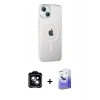 MARSİLYAN™- iPhone 14 Kılıf Yörünge Koleksiyonu - Siyah Bilvis 5in1 5D Magic Hayalet Cam Ekran Koruyucu + PVD Metal Kamera Lens - MI