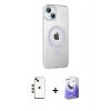 MARSİLYAN™- iPhone 14 Kılıf Yörünge Koleksiyonu - Siyah Bilvis 5in1 5D Magic Hayalet Cam Ekran Koruyucu + Shine Kamera Lens - YL