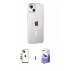 MARSİLYAN™- iPhone 14 Kılıf Yörünge Koleksiyonu - Siyah Bilvis 5in1 5D Magic Hayalet Cam Ekran Koruyucu + Shine Kamera Lens - YL