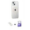 MARSİLYAN™- iPhone 14 Kılıf Yörünge Koleksiyonu - Siyah Bilvis 5in1 5D Magic Hayalet Cam Ekran Koruyucu + Diamond Kamera Lens - SABE