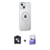 MARSİLYAN™- iPhone 14 Kılıf Yörünge Koleksiyonu - Siyah Bilvis 5in1 5D Magic Hayalet Cam Ekran Koruyucu + PVD Metal Kamera Lens - SH