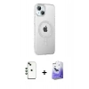 MARSİLYAN™- iPhone 14 Kılıf Yörünge Koleksiyonu - Siyah Bilvis 5in1 5D Magic Hayalet Cam Ekran Koruyucu + Shine Kamera Lens - YL
