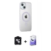 MARSİLYAN™- iPhone 14 Kılıf Yörünge Koleksiyonu - Siyah Bilvis 5in1 5D Magic Hayalet Cam Ekran Koruyucu + PVD Metal Kamera Lens - MI