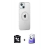 MARSİLYAN™- iPhone 14 Kılıf Yörünge Koleksiyonu - Siyah Bilvis 5in1 5D Magic Hayalet Cam Ekran Koruyucu + PVD Metal Kamera Lens - MI