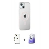 MARSİLYAN™- iPhone 14 Kılıf Yörünge Koleksiyonu - Siyah Bilvis 5in1 5D Magic Hayalet Cam Ekran Koruyucu + Shine Kamera Lens - GD