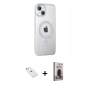 MARSİLYAN™- iPhone 14 Kılıf Yörünge Koleksiyonu - Siyah Bilvis Hayalet Cam Ekran Koruyucu + Diamond Kamera Lens - PE