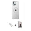 MARSİLYAN™- iPhone 14 Kılıf Yörünge Koleksiyonu - Siyah Bilvis Hayalet Cam Ekran Koruyucu + Diamond Kamera Lens - PE