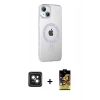 MARSİLYAN™- iPhone 14 Kılıf Yörünge Koleksiyonu - Siyah Buffer Cam Ekran Koruyucu + PVD Metal Kamera Lens - PE