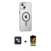 MARSİLYAN™- iPhone 14 Kılıf Yörünge Koleksiyonu - Siyah Buffer Cam Ekran Koruyucu + PVD Metal Kamera Lens - PE