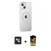 MARSİLYAN™- iPhone 14 Kılıf Yörünge Koleksiyonu - Siyah Buffer Cam Ekran Koruyucu + PVD Metal Kamera Lens - PE