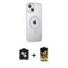 MARSİLYAN™- iPhone 14 Kılıf Yörünge Koleksiyonu - Siyah Buffer Cam Ekran Koruyucu + PVD Metal Kamera Lens - MI