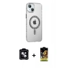 MARSİLYAN™- iPhone 14 Kılıf Yörünge Koleksiyonu - Siyah Buffer Cam Ekran Koruyucu + PVD Metal Kamera Lens - MI