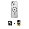 MARSİLYAN™- iPhone 14 Kılıf Yörünge Koleksiyonu - Siyah Buffer Cam Ekran Koruyucu + PVD Metal Kamera Lens - YL