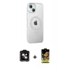 MARSİLYAN™- iPhone 14 Kılıf Yörünge Koleksiyonu - Siyah Buffer Cam Ekran Koruyucu + PVD Metal Kamera Lens - TU