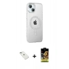 MARSİLYAN™- iPhone 14 Kılıf Yörünge Koleksiyonu - Siyah Buffer Cam Ekran Koruyucu + Yeşil Diamond Kamera Lens