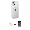 MARSİLYAN™- iPhone 14 Kılıf Yörünge Koleksiyonu - Siyah Buffer Hayalet Cam Ekran Koruyucu + Diamond Kamera Lens - PE