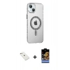MARSİLYAN™- iPhone 14 Kılıf Yörünge Koleksiyonu - Siyah Buffer Hayalet Cam Ekran Koruyucu + Diamond Kamera Lens - PE