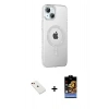 MARSİLYAN™- iPhone 14 Kılıf Yörünge Koleksiyonu - Siyah Buffer Hayalet Cam Ekran Koruyucu + Diamond Kamera Lens - KI