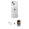 MARSİLYAN™- iPhone 14 Kılıf Yörünge Koleksiyonu - Siyah Buffer Hayalet Cam Ekran Koruyucu + Diamond Kamera Lens - KI