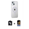 MARSİLYAN™- iPhone 14 Kılıf Yörünge Koleksiyonu - Siyah Buffer Hayalet Cam Ekran Koruyucu + PVD Metal Kamera Lens - MI