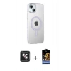 MARSİLYAN™- iPhone 14 Kılıf Yörünge Koleksiyonu - Siyah Buffer Hayalet Cam Ekran Koruyucu + PVD Metal Kamera Lens - PE