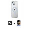 MARSİLYAN™- iPhone 14 Kılıf Yörünge Koleksiyonu - Siyah Buffer Hayalet Cam Ekran Koruyucu + PVD Metal Kamera Lens - PE