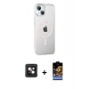 MARSİLYAN™- iPhone 14 Kılıf Yörünge Koleksiyonu - Siyah Buffer Hayalet Cam Ekran Koruyucu + PVD Metal Kamera Lens - PE