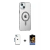 MARSİLYAN™- iPhone 14 Kılıf Yörünge Koleksiyonu - Siyah Buffer Hayalet Cam Ekran Koruyucu + Shine Kamera Lens - MI