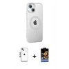 MARSİLYAN™- iPhone 14 Kılıf Yörünge Koleksiyonu - Siyah Buffer Hayalet Cam Ekran Koruyucu + Shine Kamera Lens - MI