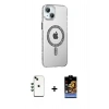 MARSİLYAN™- iPhone 14 Kılıf Yörünge Koleksiyonu - Siyah Buffer Hayalet Cam Ekran Koruyucu + Shine Kamera Lens - YL